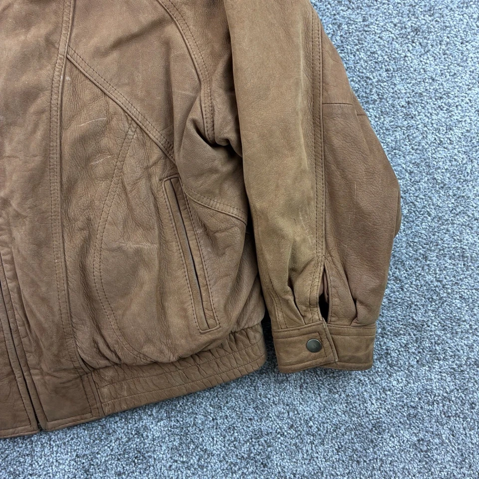 Chaqueta de bombardero de cuero vintage Adventure Bound para hombre XL marrón Wilson cremallera aviador Foto 3 de 4