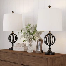 Lavish Home Table Lamps- Set of 2 Openwork Iron Orb Lights, Bulbs and Shades ...
