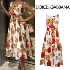 RARE $1,995 Dolce & Gabbana Biscotti Rose Buttoned Cotton Midi Dress Red IT40 S