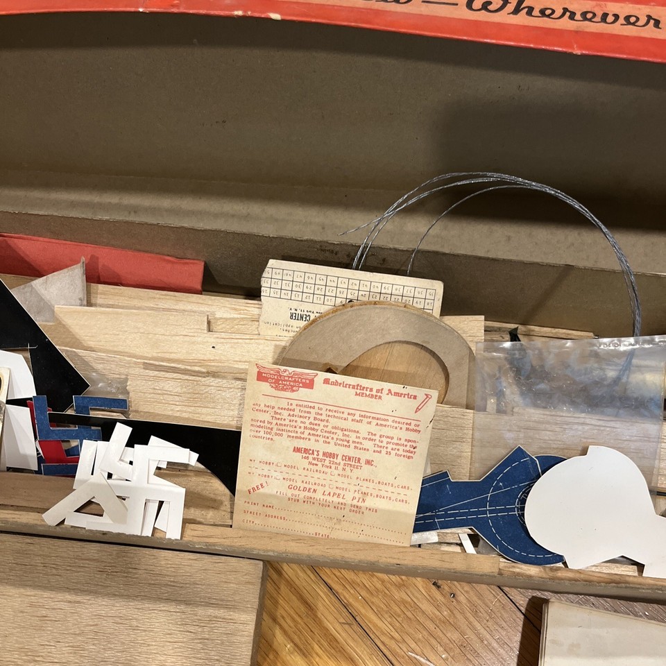 Box Of Miscellaneous Model Airplane PartsBalsa Wood ,Stickers