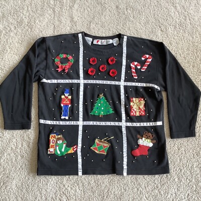 Vintage Chaus Petites Holiday Tic-Tac-Toe Shirt Faded Black Petite Medium