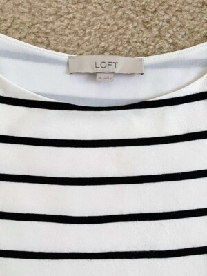 LOFT Women's Black & White Striped Short-Sleeved Soft Jersey Dress, Size XS