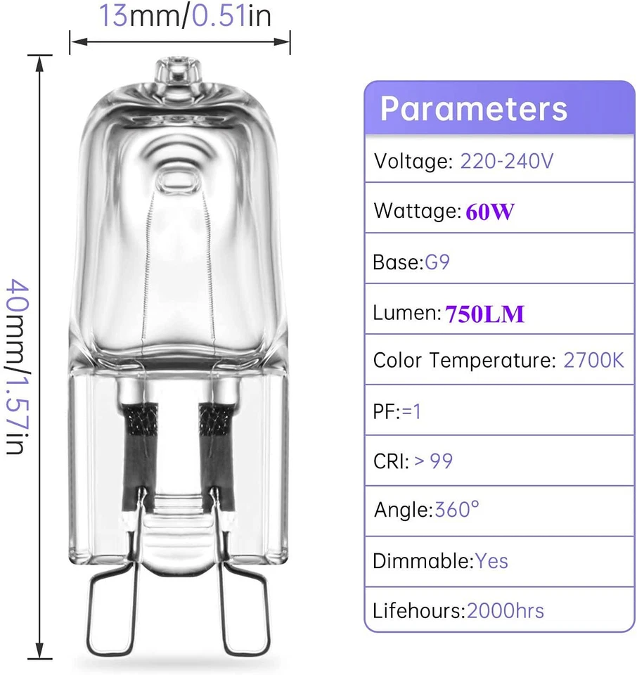 G9 Halogenlampen 60W 2800K Warmweiß 750lm Klar Kapselbirne Dimmbar 230V Halog... - Bild 2 von 4