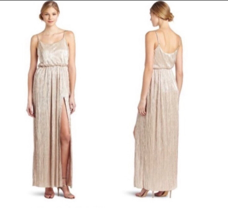 BCBGeneration gold long spaghetti strap dress siz… - image 1