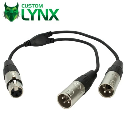 Rean Neutrik Balanced XLR Splitter Cable. 3 Pin Female XLR to 2 x Male XLR. 25cm