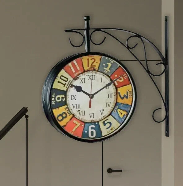 Reloj de Pared Doble Lado Colgante Metal Estación De Ferrocarril Plataforma Vintage 8" Foto 2 de 4