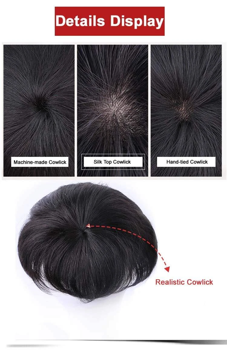 Short Toppers Hairpiece Real Human Hair Clip in Crown Hair Pieces Wig For Men - Picture 6 of 12