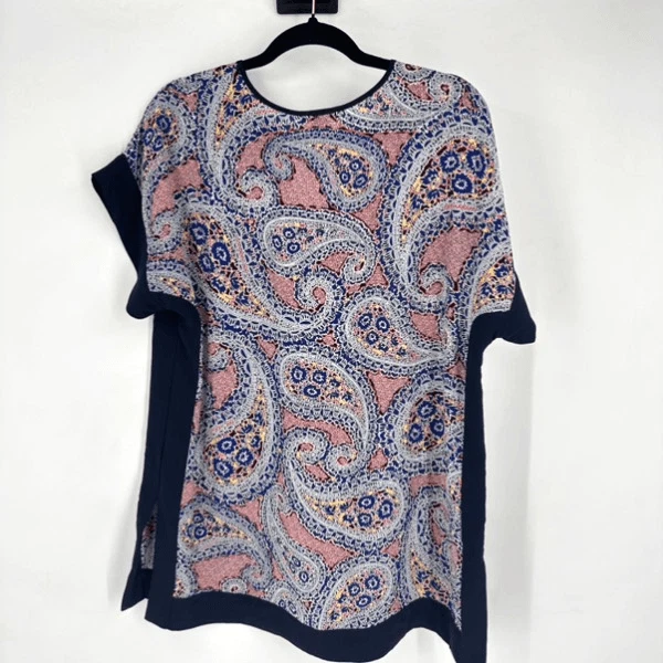 J. Túnica Crew feminina colorblock paisley top natação cover-up azul vermelho tamanho 2XS - Imagem 3 de 4