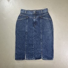 VTG 80s Levis Jean Skirt Womens 14 30 Waist Blue A Line Midi Pockets Slit 90s