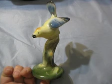 Vintage Goldscheider Everlast  Bird Ceramic Figurine On Stump Yellow Blue Finch?