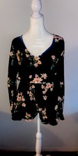 Urban Outfitters Romper Dress Shorts Small Black Floral Boho Long Sleeve Cut Out