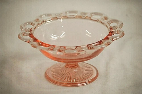 Lace Edge Pink Compote Dish Depression Glass Anchor Hocking
