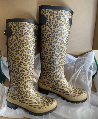Joules Women Printed Wellies With back gusset Tan Leopard- Adult  UK