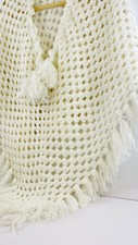 VTG 1970s Hippie Boho Retro Crochet Fringe Pompom Knit Poncho Shawl Sweater Wrap