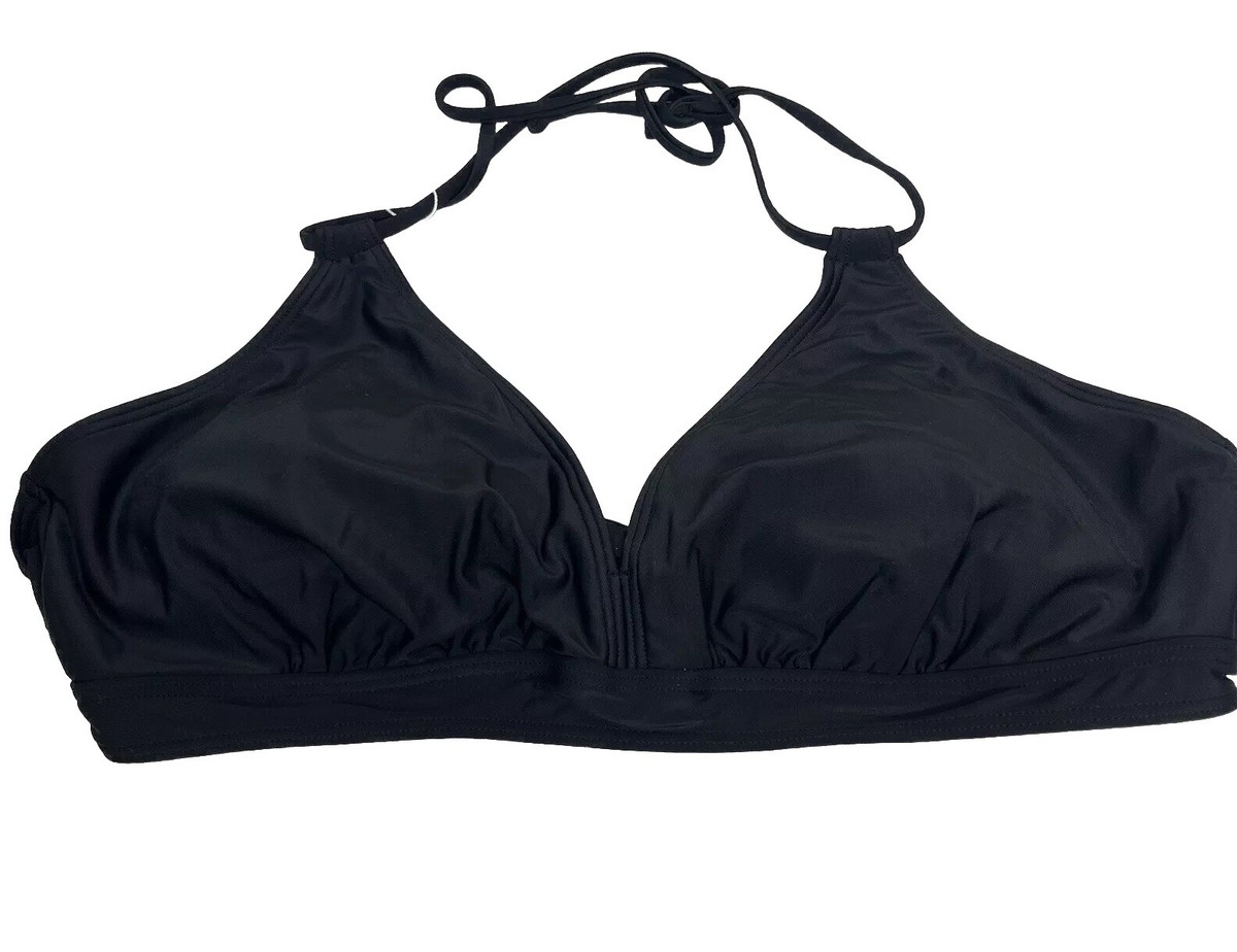 Cocoship Bikini Top Size 16 Black Halter Split Front