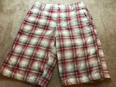 Aeropostale White Red Plaid Men Casual Bermuda Shorts Cotton Size 27 -Excellent