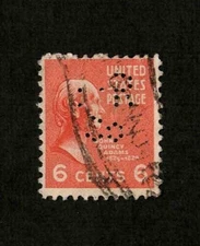 US 1938 #811 - 6c John Quincy Adams Perfin (IR/Co) Ingersoll-Rand Co Incomplete