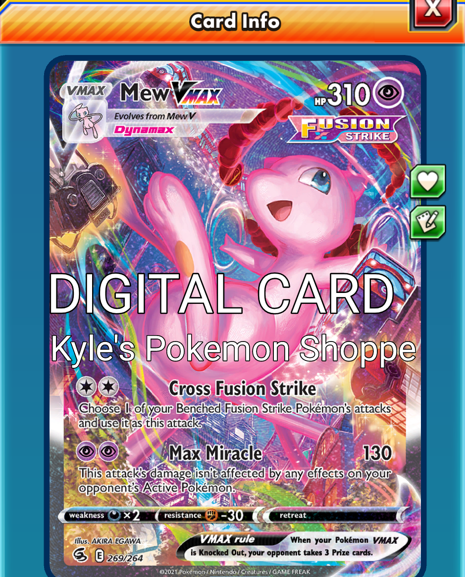 Mew VMAX AFA FULL ART Pokemon TCG Online PTCGO 269/264 DIGITAL CARD | eBay