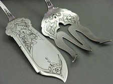 Jugendstil Fischvorleger Fisch Besteck 950er Silber Merkur Frankreich (50) 