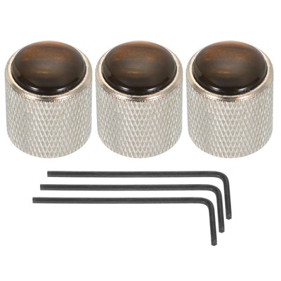 Guitar Bass Dome Knobs Amber Top 6mm Silver Metal Volume Tone Control 3Pcs
