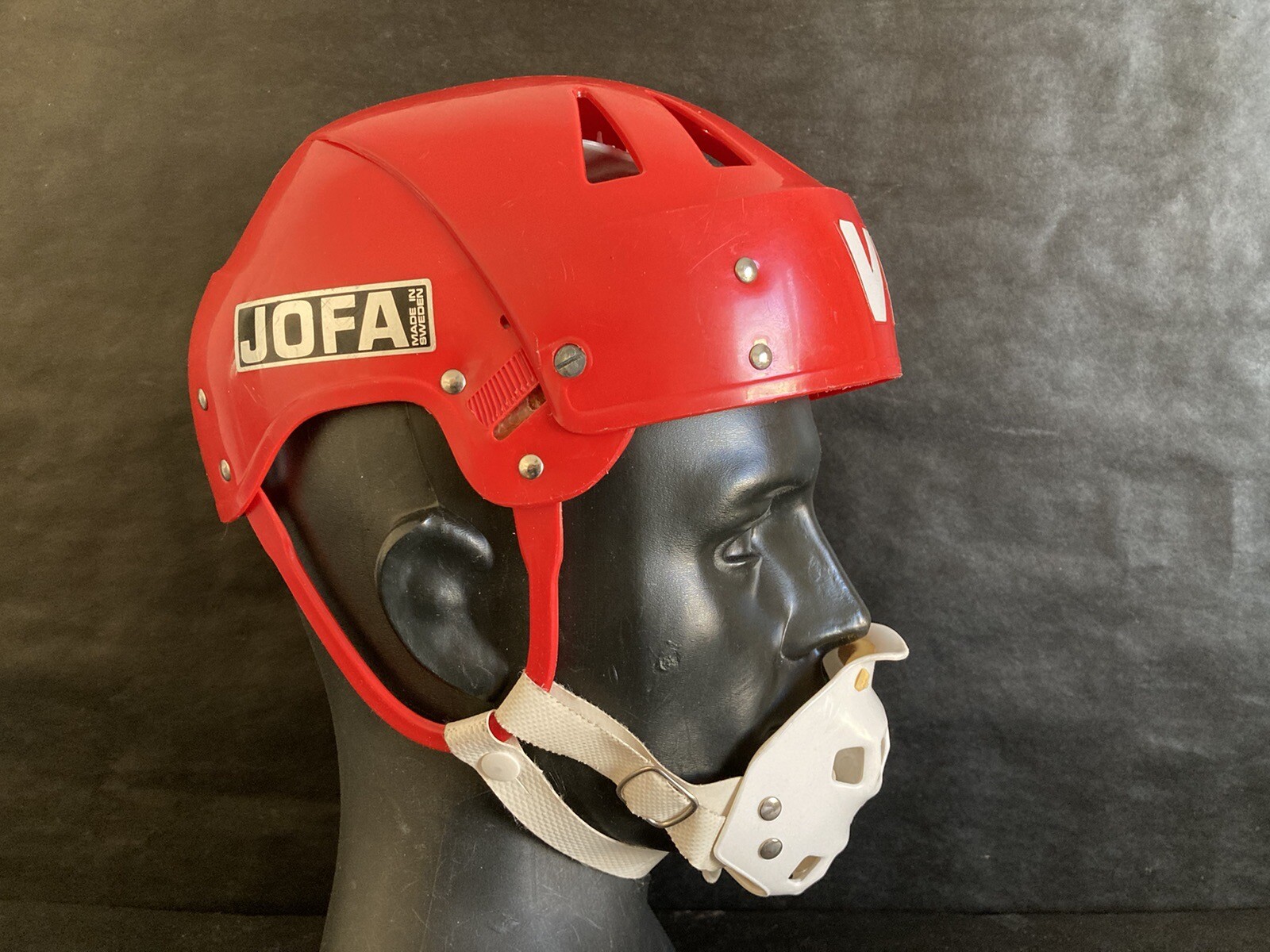 Jofa Red VM ProTeam Ice Hockey Helmet w/ 89851 Mouth Guard 60's70's