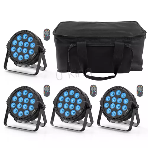 4X Par Can Lights w/Bag 150W 14LED RGBW 4in1 Uplighter DMX DJ Disco Stage Lights