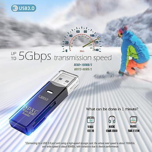 Lettore di schede SD USB 3.0 per PC scheda micro SD a USB adattatore per fotocamera memoria C - Foto 3 di 8