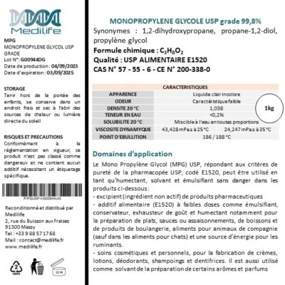 SOLNATCHI Monopropylène glycol USP GRADE 99,9% 10kg