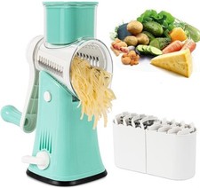 Blue 5-in-1 Manual Rotary Cheese Grater Slicer Chopper Shredder w/ Handle NEW