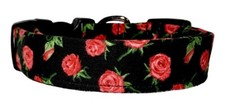 Red Rose Buds On Black Handmade Dog Collar