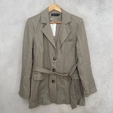 In The Style Brown Oversized Blazer Herringbone Belted Single Breasted Size Uk10
