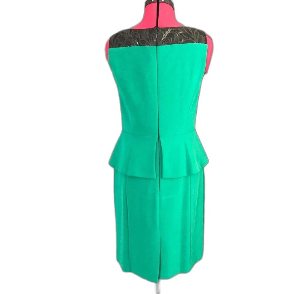 Tahari ASL Dress Women’s Size 4P Green & Black Sequins Sleeveless Peplum - Image 4 of 4