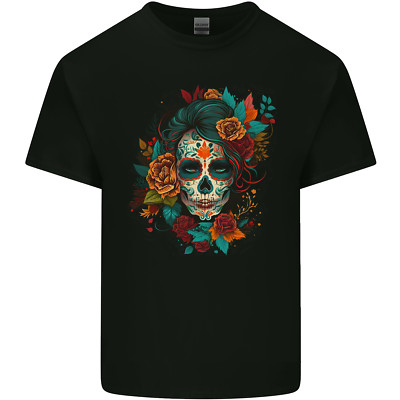 A Sugar Skull With Flowers Day of the Dead Kinder T-Shirt Kinder