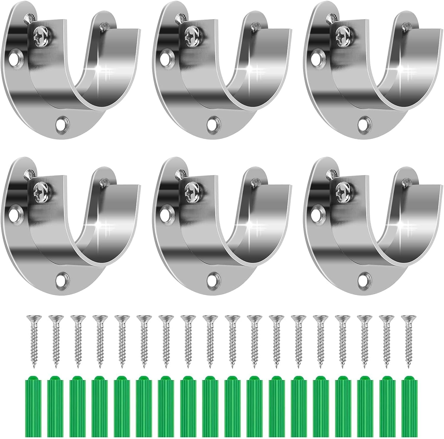6-Pack Stainless Steel U-Shaped Flange Closet Rod Brackets & Supports