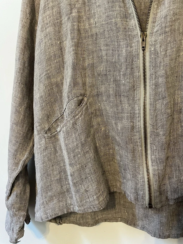 Chaqueta de bombardero vintage de lino Jeanne Engelhart 100 % lino holgada con cremallera talla pequeña Foto 4 de 4