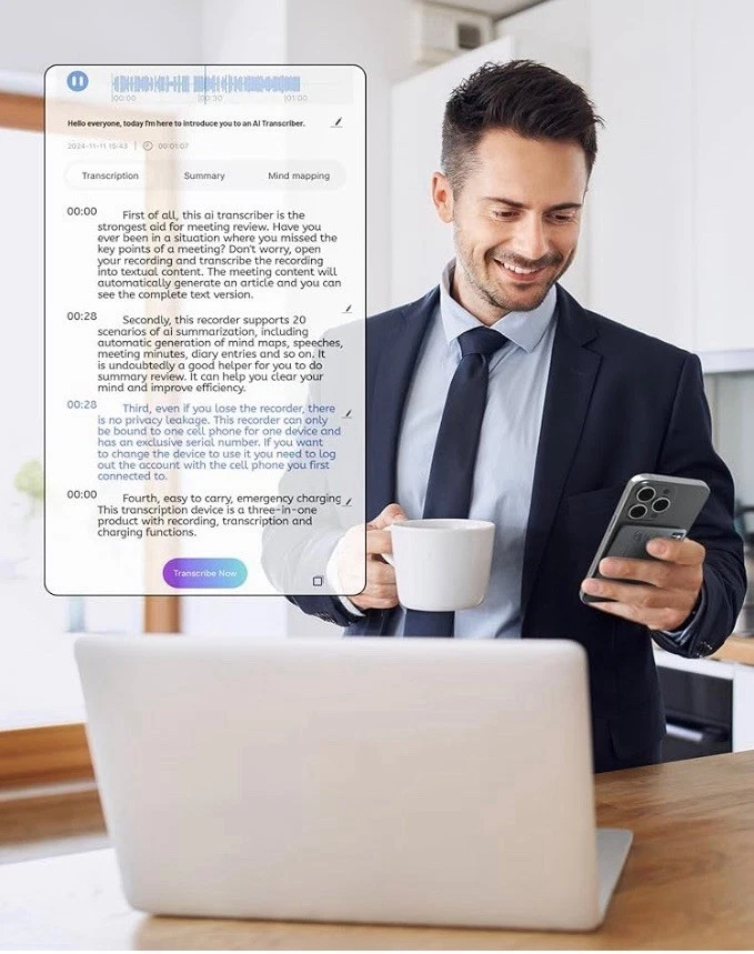 Ai Voice Recorder-Record,Transcribe,Multi Languages 50ft Bluetooth Distance - Image 2 of 4