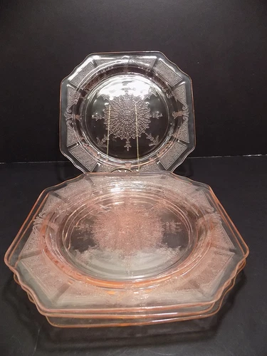 Set of 4 Hocking Princess Pink Depression Glass 8-1/4’’ Luncheon Plates