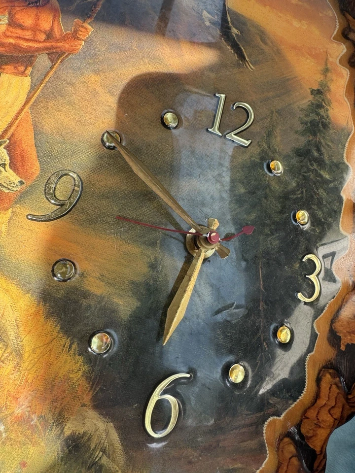 Reloj Madera Lacada Nativo Americano Indio Lobo Reloj Foto 2 de 2