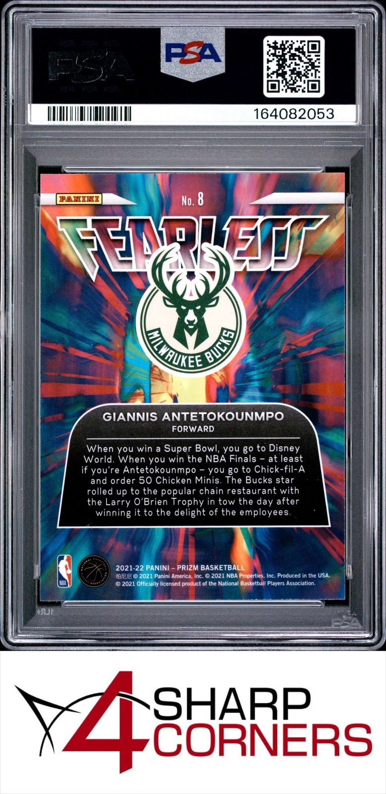 2021 PANINI PRIZM FEARLESS #8 GIANNIS ANTETOKOUNMPO POP 4 PSA 9 view 2