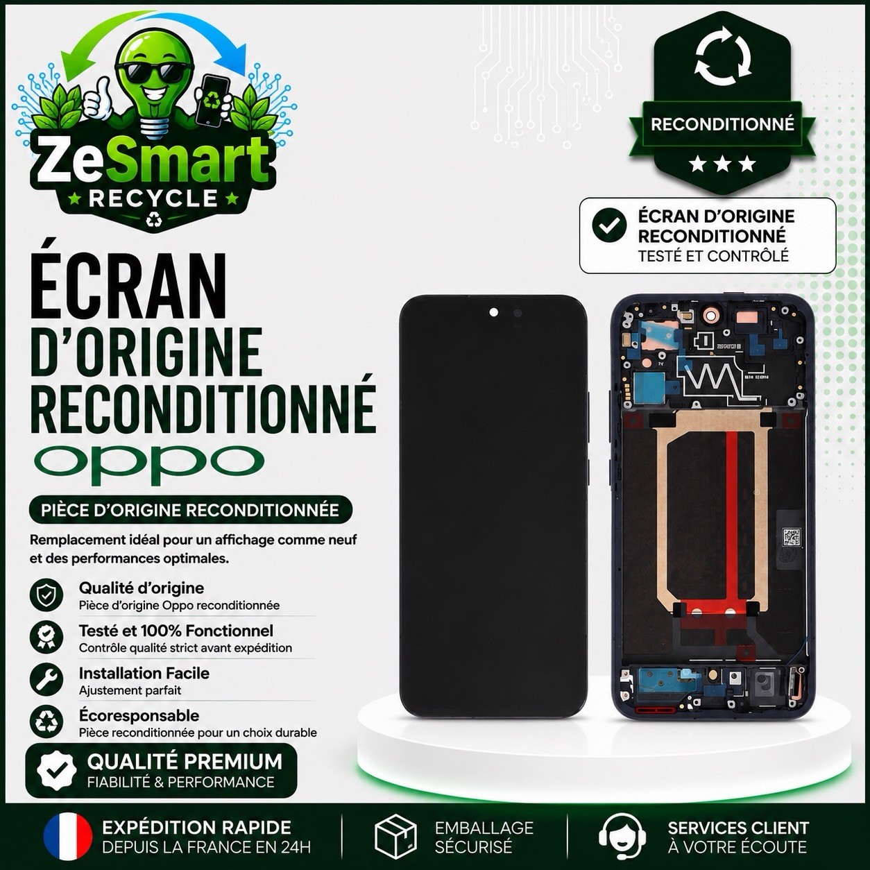 Ecran Origine Reconditionné avec Chassis pour OPPO Reno15 5G Noir Crépuscule