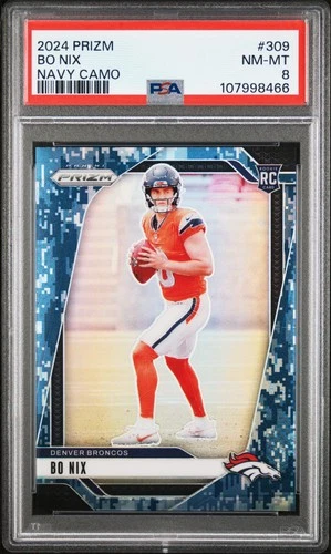 2024 PANINI PRIZM NAVY CAMO #309 BO NIX ROOKIE RC 6/25 PSA 8