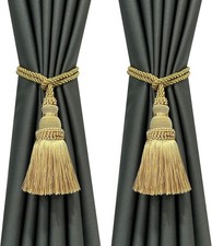 Fenghuangwu 2 Pack Curtain Tie Backs Rope Tassels for Curtains Drape 2p, Gold