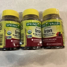 Spring Valley General Wellness Iron Supplement Gummier Mixed Berries, 9MG 3 PACK
