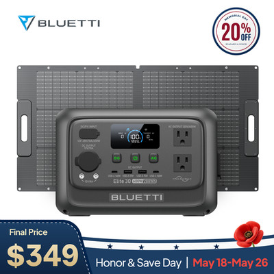 BLUETTI Elite 30 V2+100W Solar Panel 288Wh Portable Power Station for Road Trip