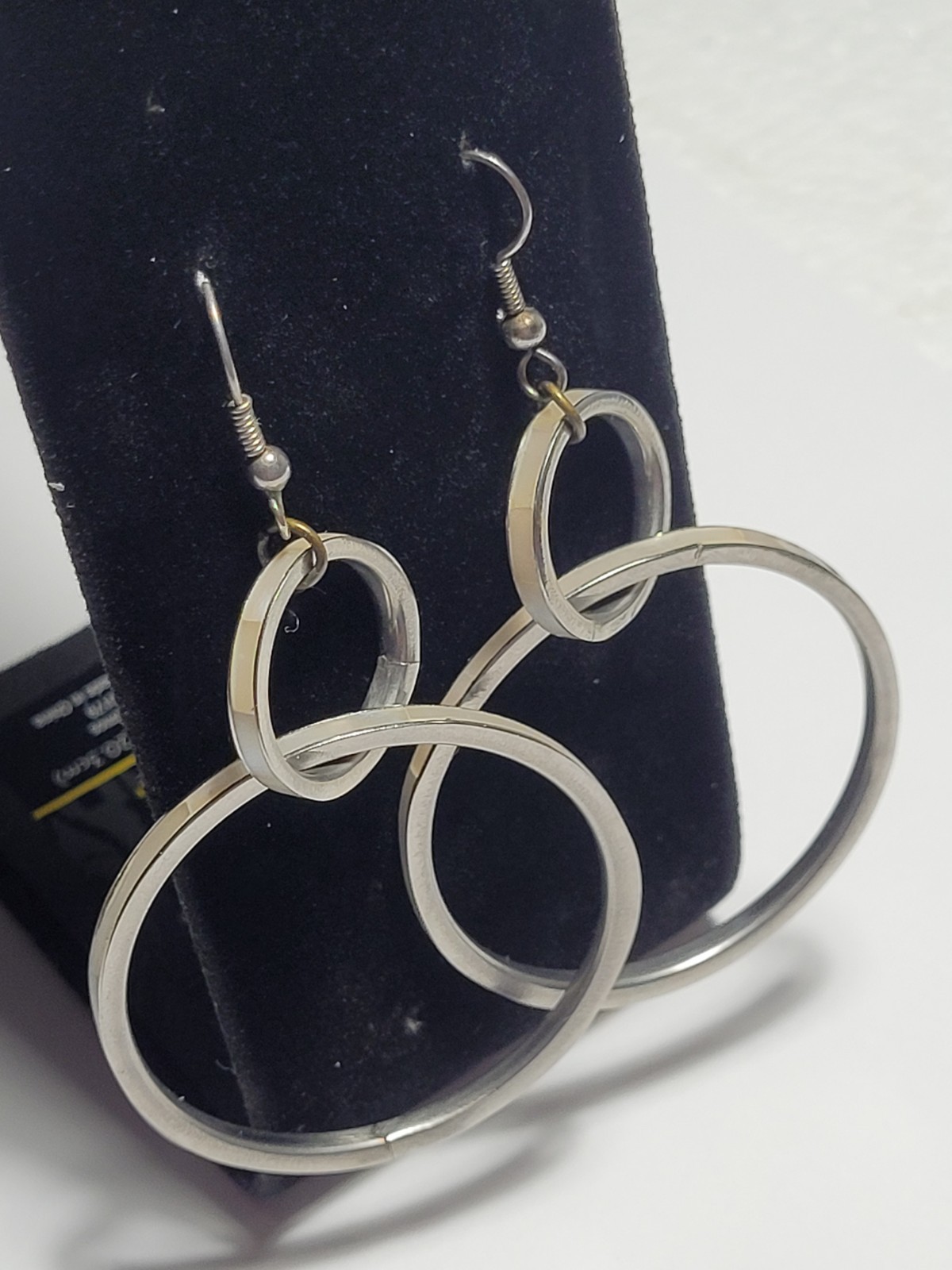 Silver Tone Double Interlocking Circle Hoop Dangl… - image 3