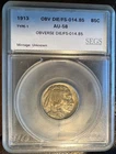 New Listing1913 T1 5c 2F+ and Obv Die FS901 Buffalo Nickel SEGS AU58
