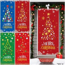 4Pcs Christmas Door Cover Decoration Merry Christmas Tree Door Banner Xmas Gl...