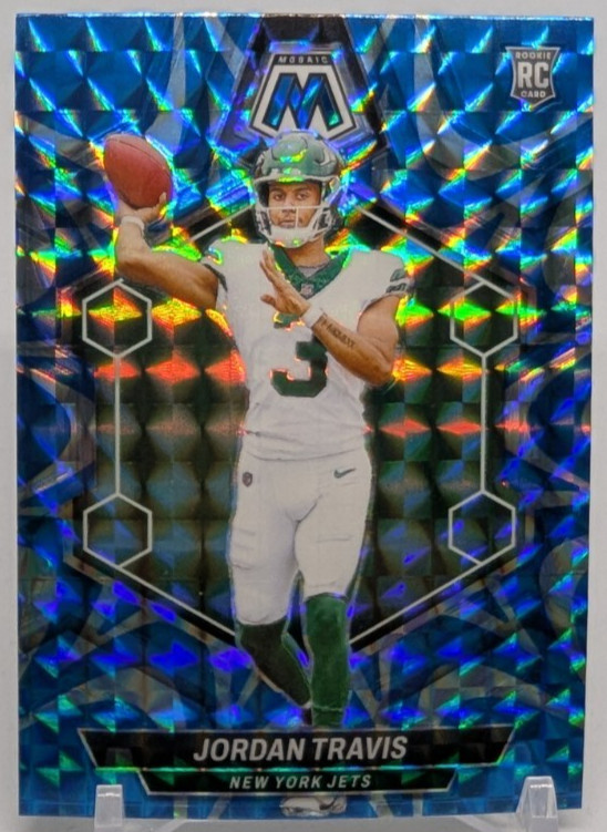 2024 Panini Mosaic Jordan Travis Rookies Reactive Blue Mosaic Prizm #395 (RC)