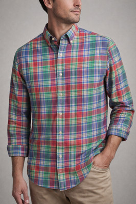 Tommy Bahama Men's L Madras Plaid Linen Shirt Button Down Long Sleeve Colorful
