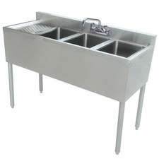 Bar sink with faucet. 18-1/2"X48"X30"H with 3" backsplash, 3 bowl:10"X14"X10"